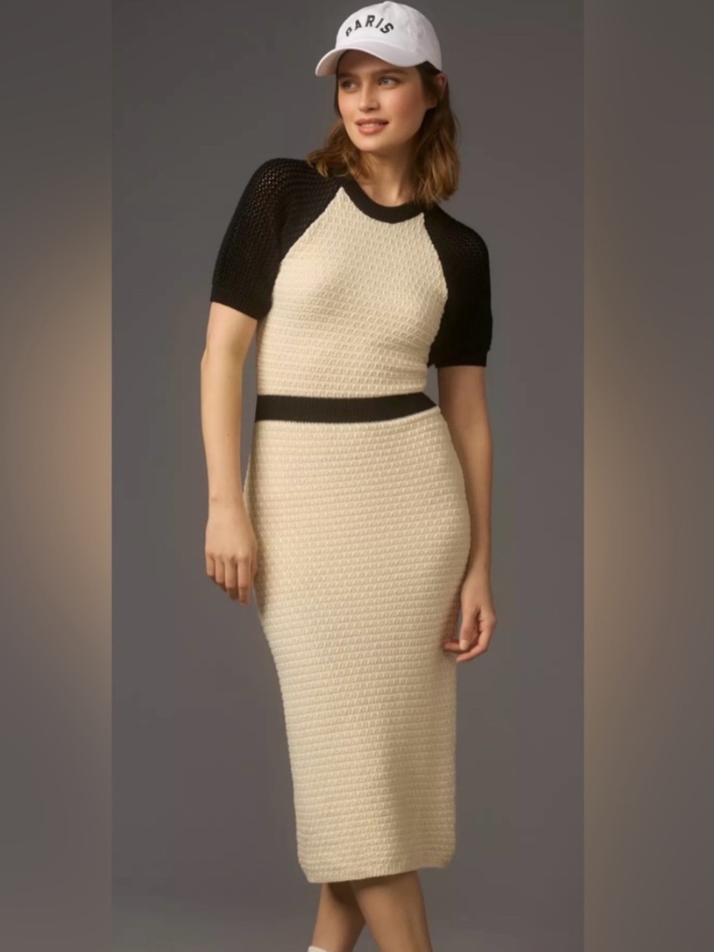 Anthropologie Cream and Black Knit Raglan Midi Dress